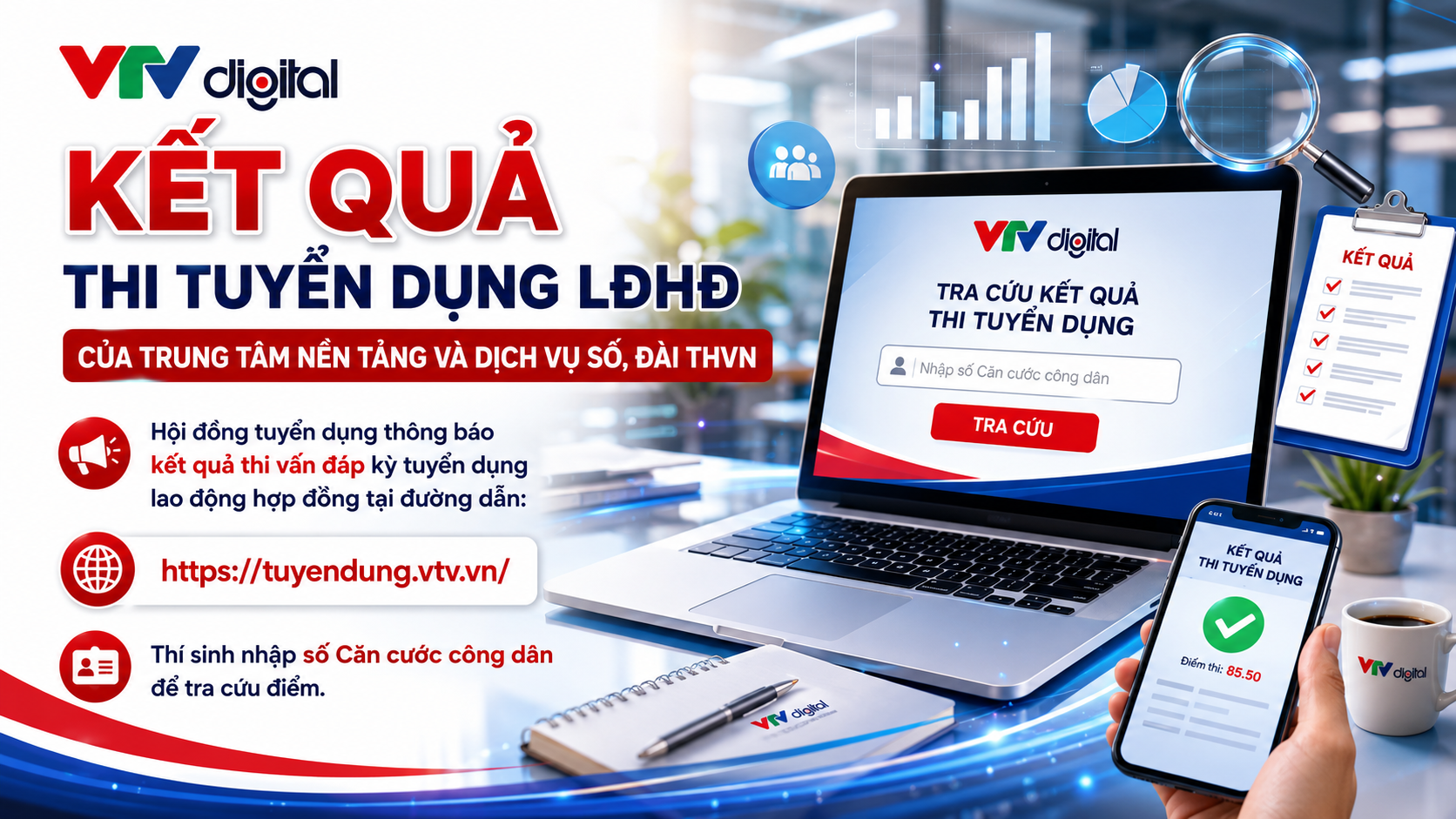 Kết quả thi tuyển dụng LĐHĐ của Trung tâm Nền tảng và Dịch vụ số, Đài THVN