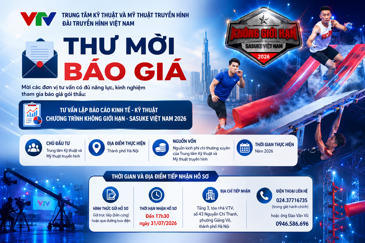 Mời báo giá tư vấn lập Báo cáo kinh tế - kỹ thuật chương trình "Không giới hạn - Sasuke Việt Nam 2026"