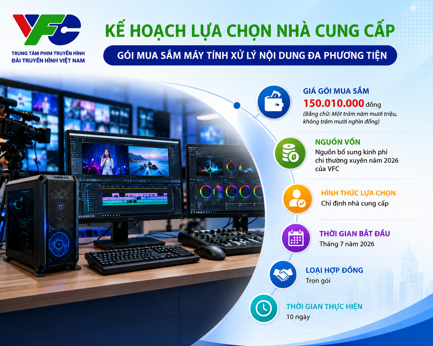 VFC công khai kế hoạch lựa chọn nhà cung cấp gói mua sắm máy tính xử lý nội dung đa phương tiện